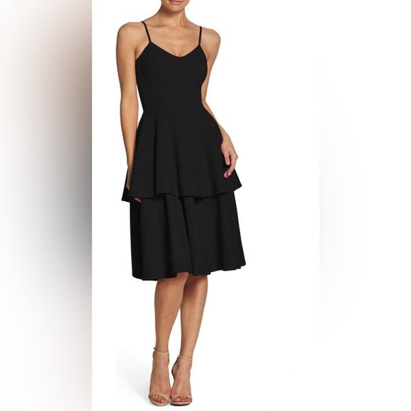 Dress The Population Black Yasmin Tiered Dress Size X-Small - Picture 2 of 9